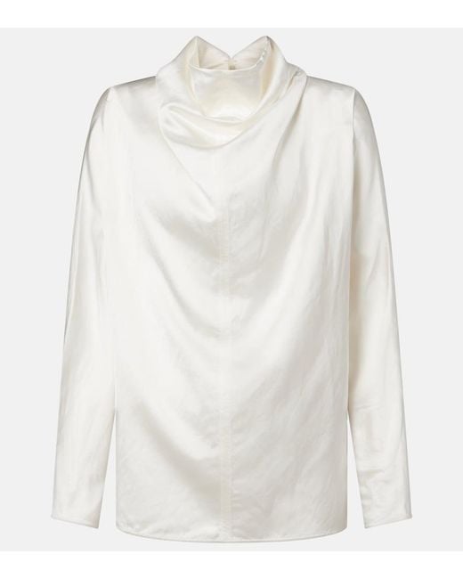 Totême White Draped Satin Blouse