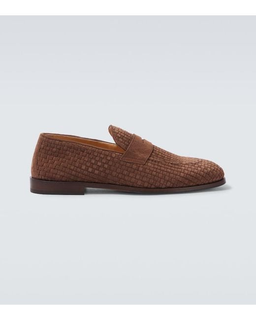 Brunello Cucinelli Brown Suede Loafer With Interwined Motif for men