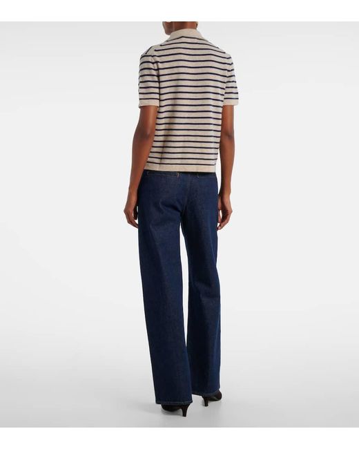 Velvet White Striped Cashmere Polo Sweater