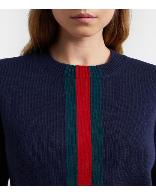Gucci Blue Web Stripe Wool Sweater