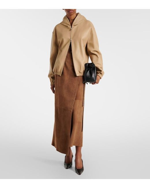 Nour Hammour Natural Leo Leather Zip-Up Hoodie