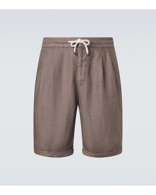 Brunello Cucinelli Brown Linen Shorts for men