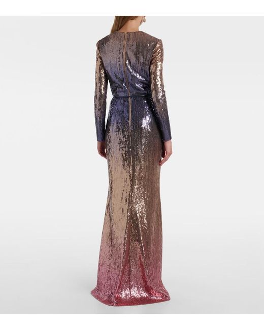 Elie Saab Purple Ombre Sequined Belted Gown