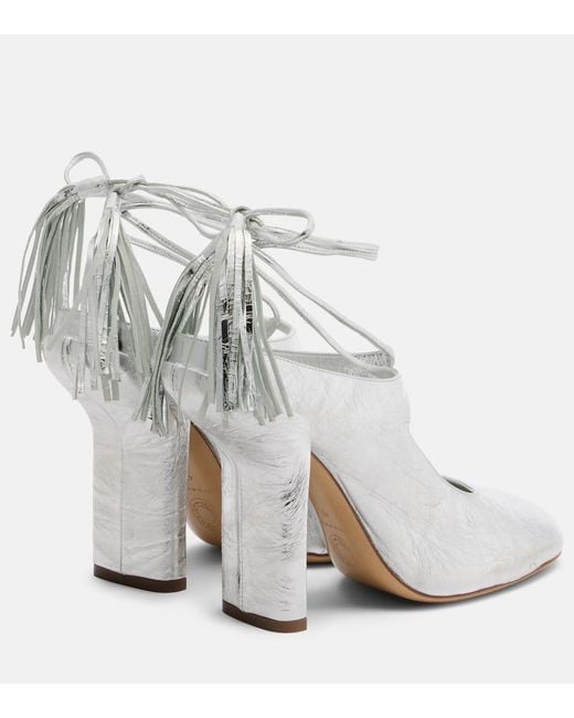 Dries Van Noten White Metallic Leather Mules