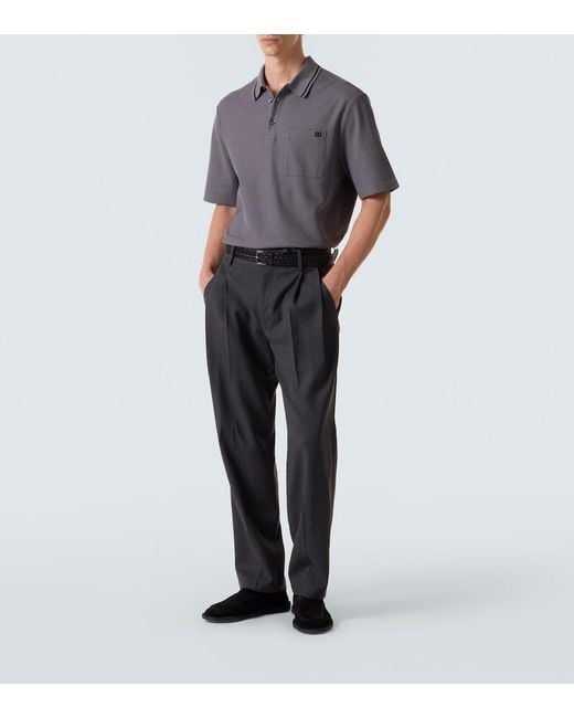 Dolce & Gabbana Gray Dg Embroidered Cotton Pique Polo Shirt for men