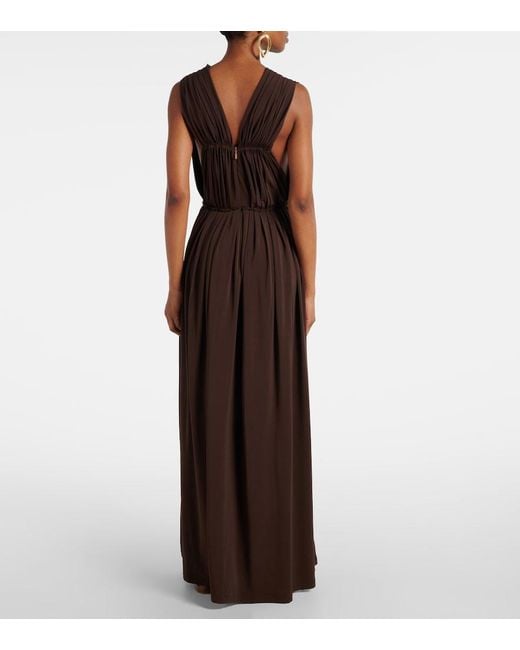 Max Mara Brown Pleated Gathered Maxi Dress