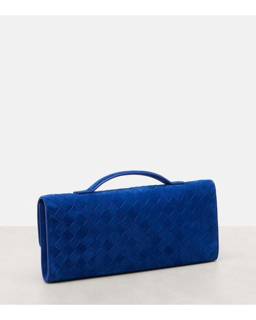 Bottega Veneta Blue Andiamo Long Intrecciato Suede Clutch
