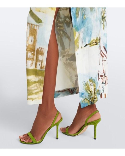 Oscar de la Renta Metallic Asymmetric Draped Printed Jersey Cocktail Gown