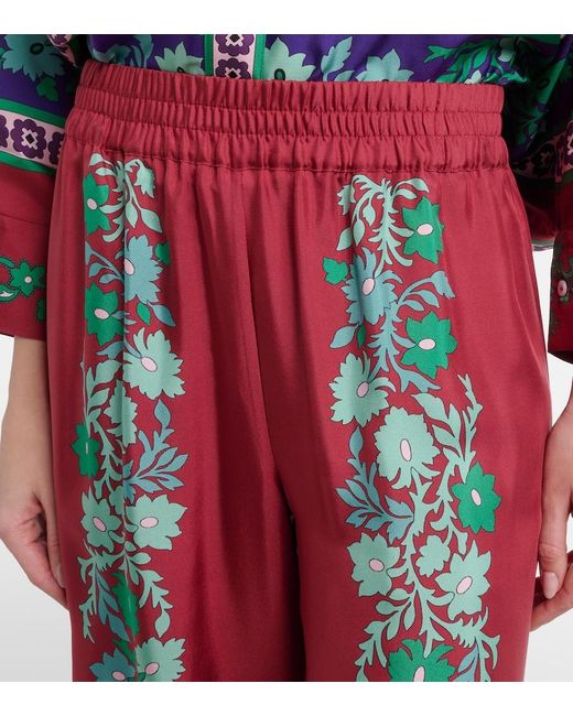 LaDoubleJ Red Floral Silk Twill Palazzo Pants