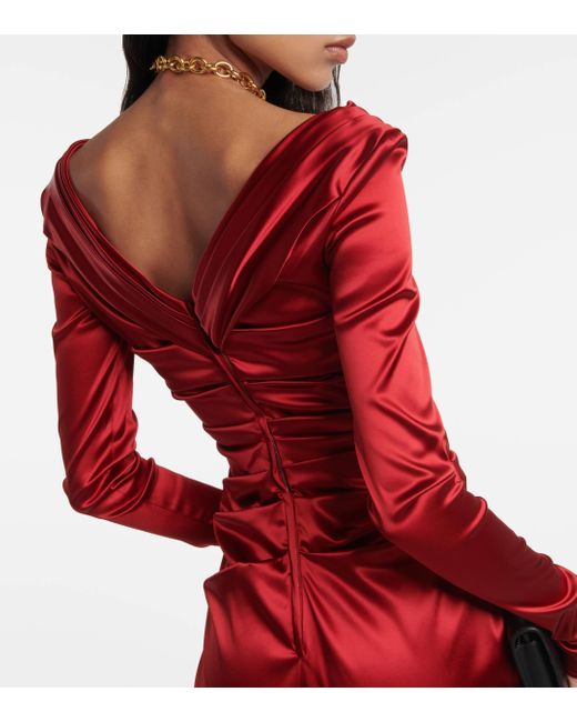 Dolce & Gabbana Red Ruched Satin Midi Dress