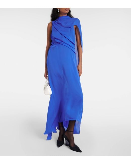 Robe longue asymetrique en satin de soie Givenchy en coloris Blue
