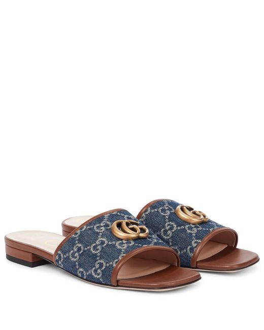 Gucci Blue Slide Sandal With Double G