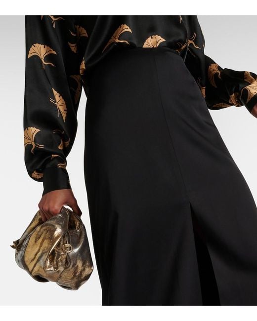 Dries Van Noten Black Satin Crepe Maxi Skirt