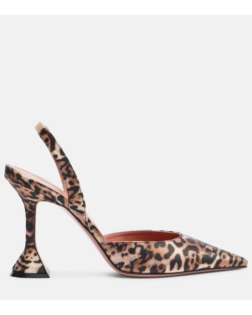AMINA MUADDI Brown Holli 95 Satin Slingback Pumps