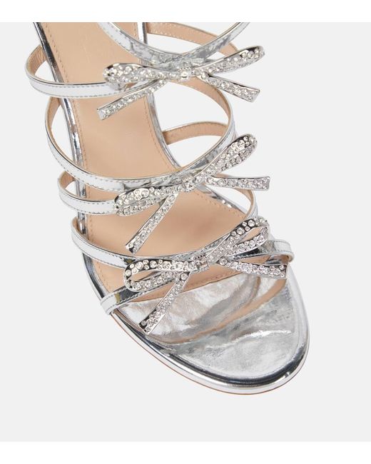 Giambattista Valli Metallic Silver Love Bow Embellished Sandals