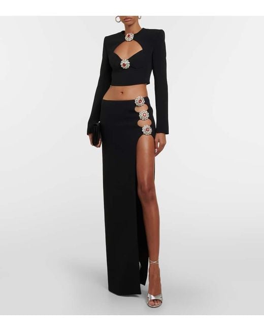 David Koma Black Crystal-embellished Cutout Maxi Skirt