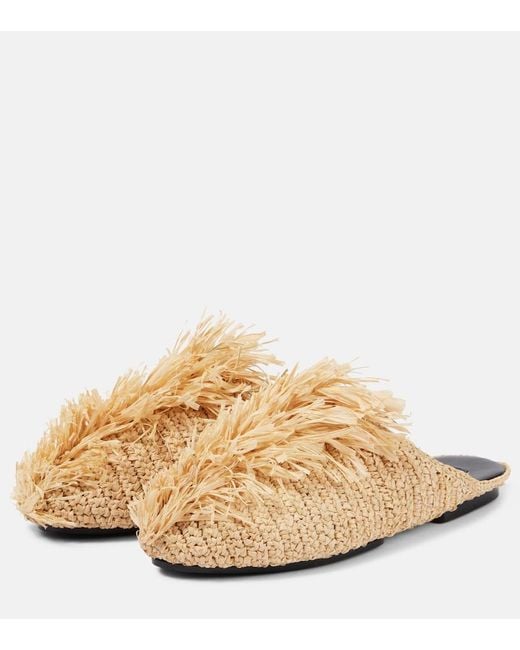 Jil Sander Natural Fringed Raffia Mules