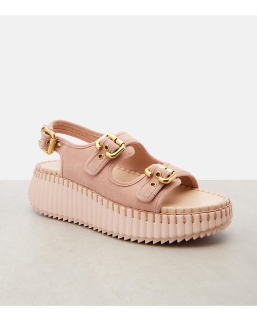 Chloé Pink Nama Suede Platform Sandals