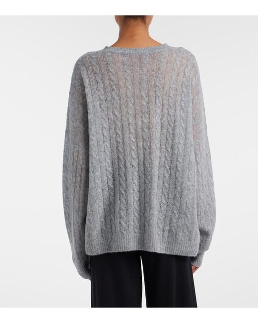 Lisa Yang Gray Amabel Cable-Knit Cashmere And Silk Sweater