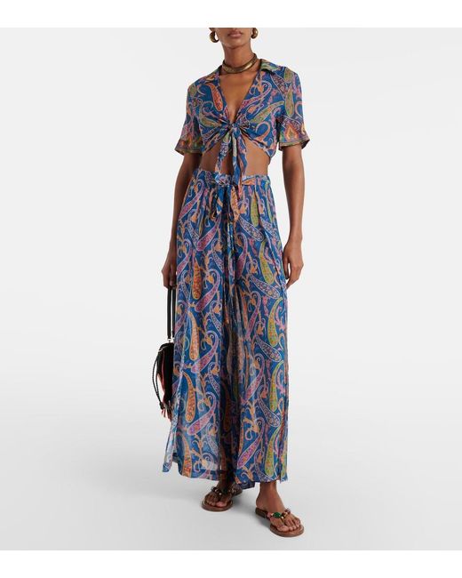Etro Blue Paisley Wide-Leg Pants