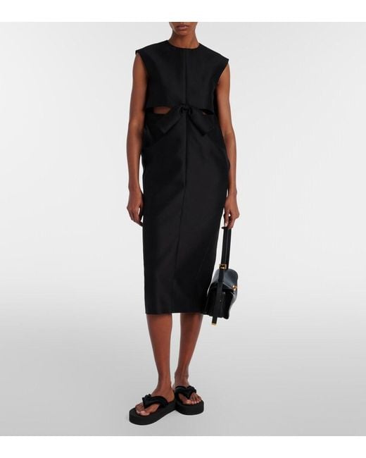 Balenciaga Black Cutout Crepe Satin Midi Dress