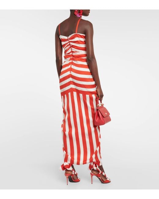 Dolce & Gabbana Red Portofino Striped Silk-blend Maxi Dress