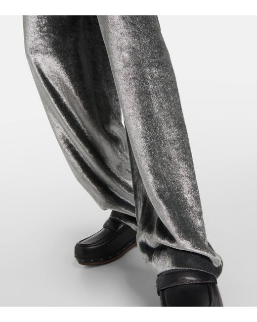 Brunello Cucinelli Gray Velvet Wide-leg Pants
