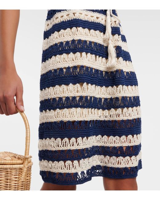 Anna Kosturova Blue Farrah Striped Crochet Minidress