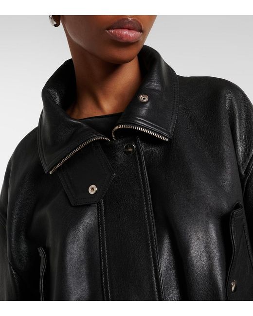 Nour Hammour Black Briar Leather Bomber Jacket