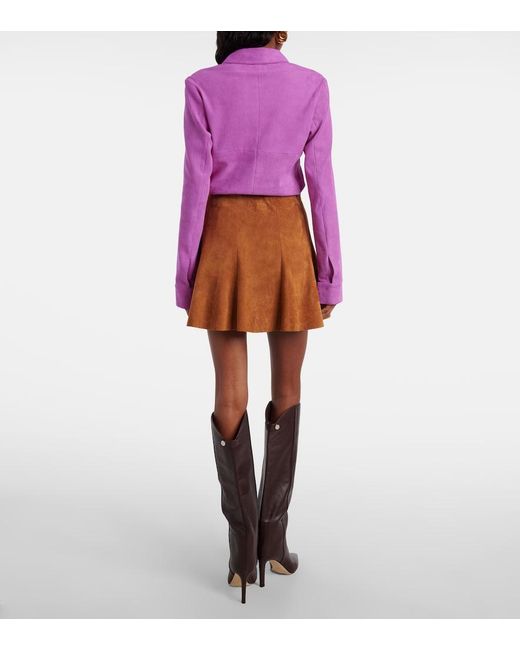 Stouls Brown Mila Pleated Suede Miniskirt