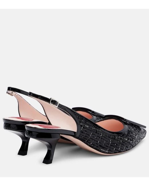 Roger Vivier Black Virgule 55 Sequined Slingback Pumps