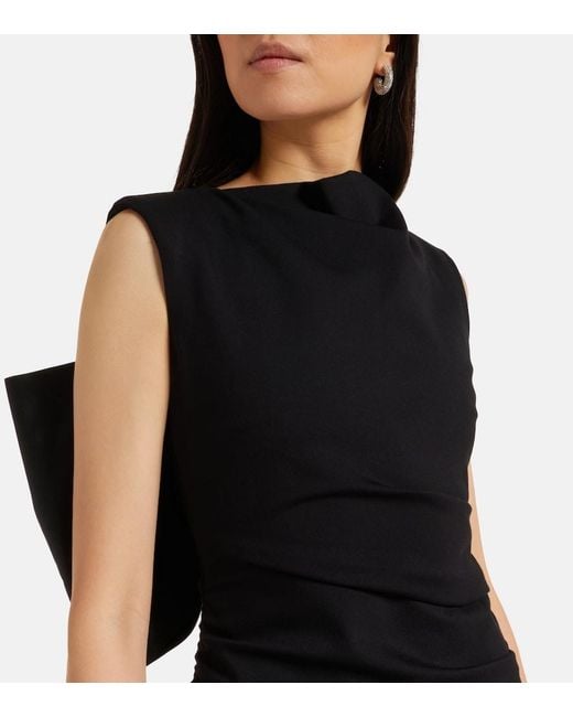 Dorothee Schumacher Black Bow-Detail Ruched Satin-Trimmed Midi Dress