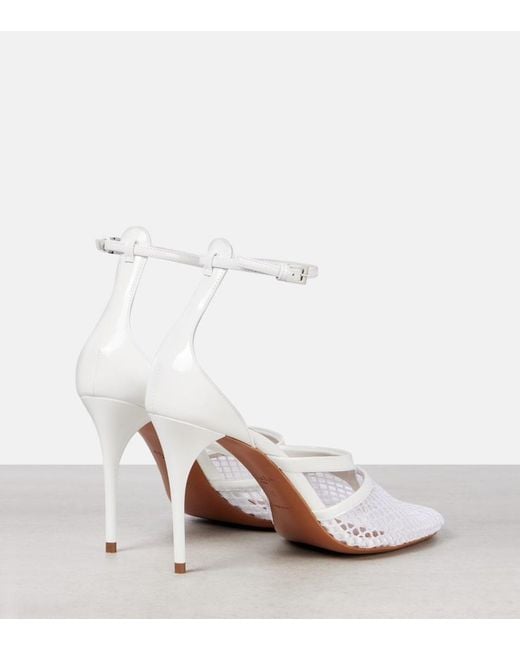 Alaïa White Infradito 90 Fishnet Patent Leather Pumps