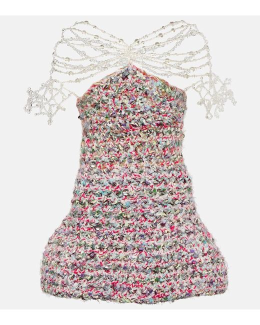 SUSAN FANG White Beaded Crochet Minidress