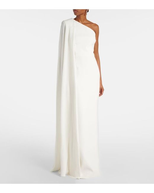 Rebecca Vallance White Athena One-Shoulder Crepe Gown