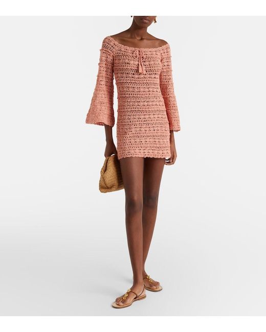 Anna Kosturova Pink Bella Crochet Cotton Minidress