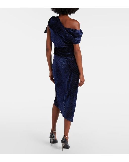 Isabel Marant Blue Cyane One-Shoulder Velvet Midi Dress