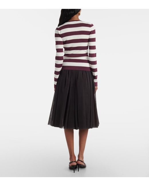 Dolce & Gabbana White Striped Crew-Neck Viscose Cardigan