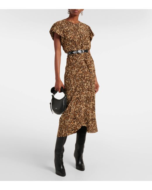 Isabel Marant Metallic Teremagd Leopard-print Silk-blend Midi Dress