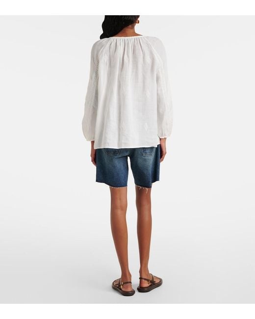 Nili Lotan White Embroidered Ramie Blouse