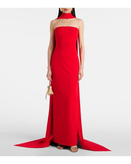 Solace London Red Ainhoa Scarf-Detail Crepe Gown