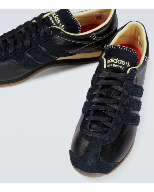 adidas X Wales Bonner Country Leather Sneakers in Black for