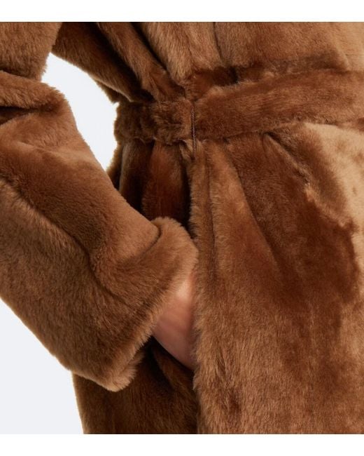 Yves Salomon Brown Reversible Shearling And Leather Wrap Coat