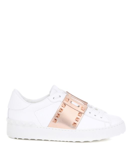 Valentino Rockstud Untitled Leather Sneakers in White - Lyst
