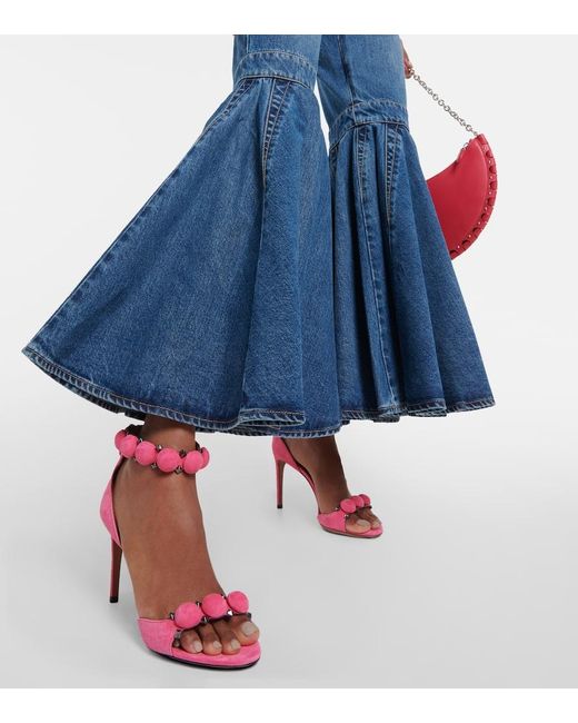 Alaïa Pink Sandalen La Bombe 90 Aus Veloursleder