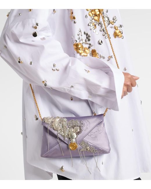 Dries Van Noten Purple Verzierte Clutch Aus Satin