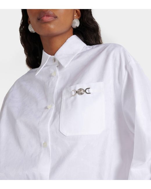 Versace White Barocco Jacquard Cropped Cotton Shirt