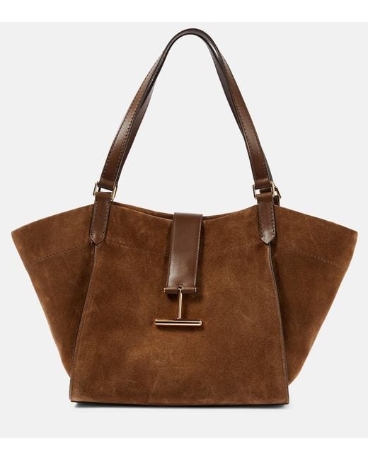 Tom Ford Tara Medium Suede And Leather Tote Bag in Brown | Lyst