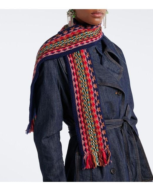 Dries Van Noten Purple Wool Jacquard Scarf