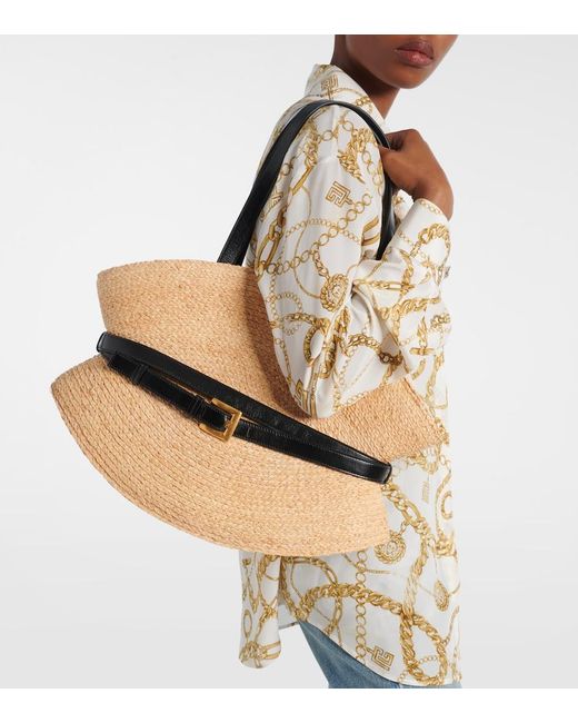 Balmain Black Shuffle Medium Raffia Tote Bag